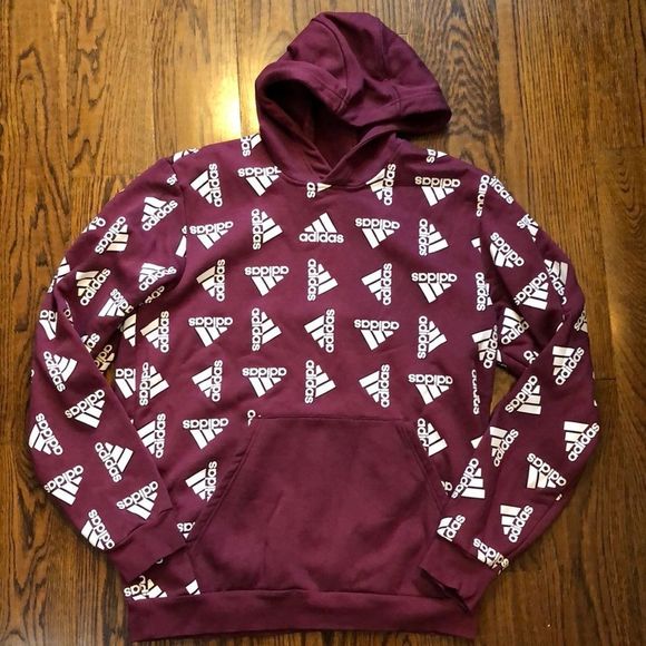 ADIDAS Pullover Hoodie with ADIDAS Logo Burgundy and White Sz Large NWOT - Picture 8 of 8